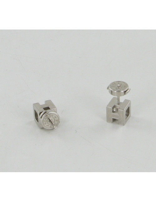 Boucles d'oreilles HERMES argent et email noir
