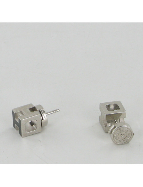 Boucles d'oreilles HERMES cage argent et email noir