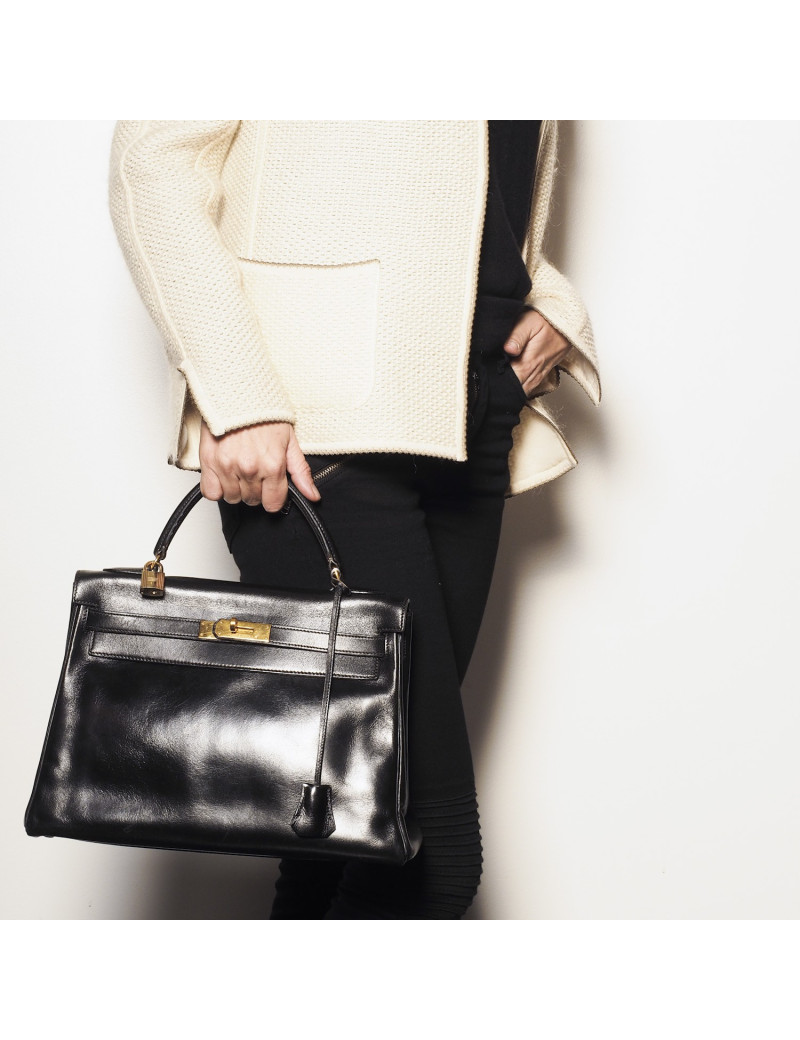 Sac Kelly 28 retourné HERMES cuir box Vintage