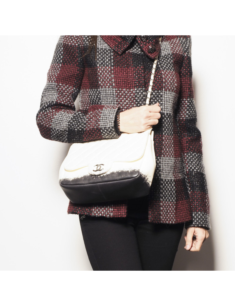 Sac CHANEL cuir d'agneau bicolore beige et noir