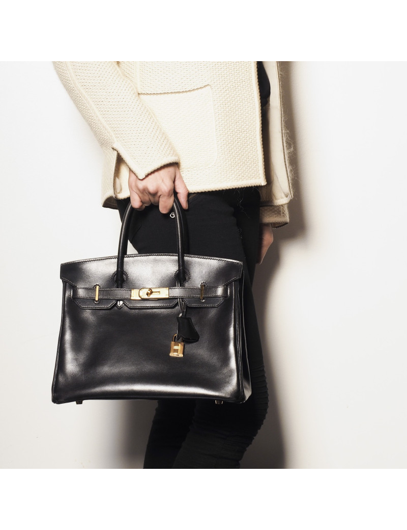 Birkin 30 HERMES en cuir box noir
