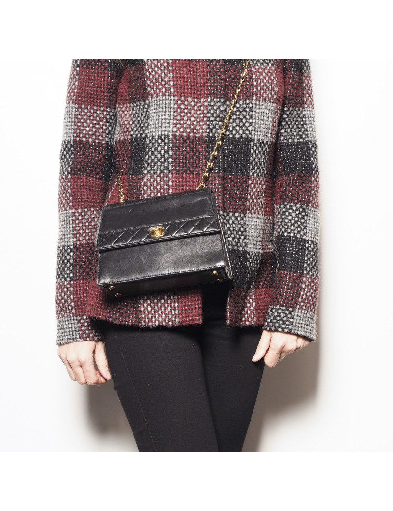 Sac CHANEL avec son porte monnaie matelassé en cuir lisse bleu nuit