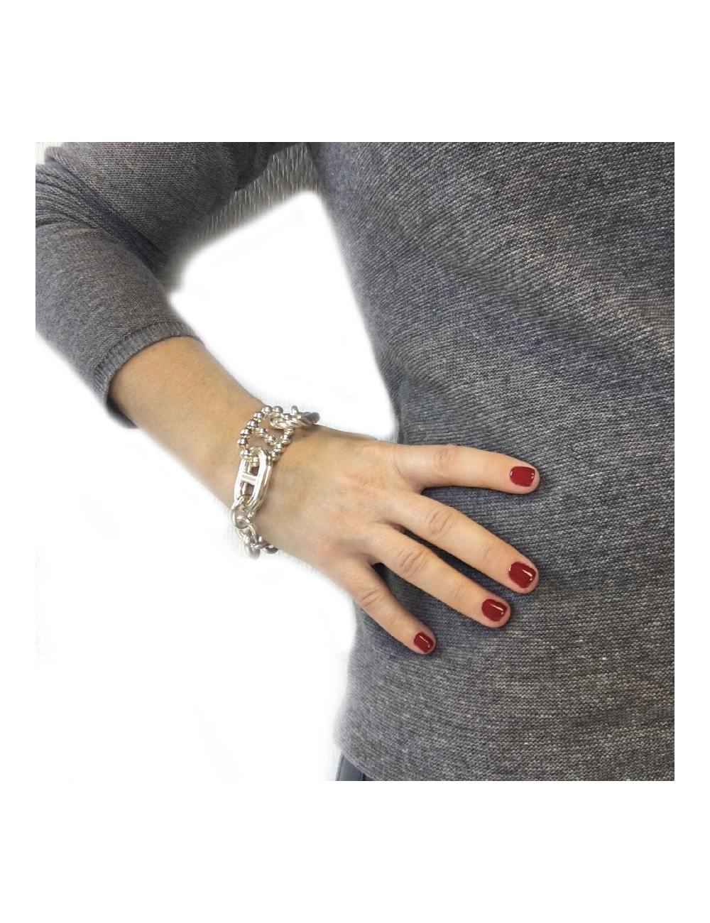 xxx Bracelet HERMES Parade Large en argent massif 