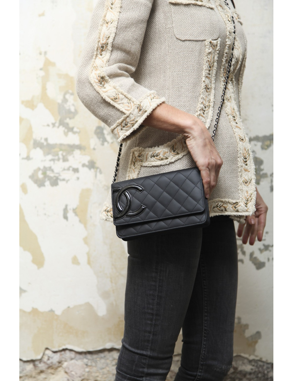 Sac CHANEL wallet cuir lisse matelassé noir