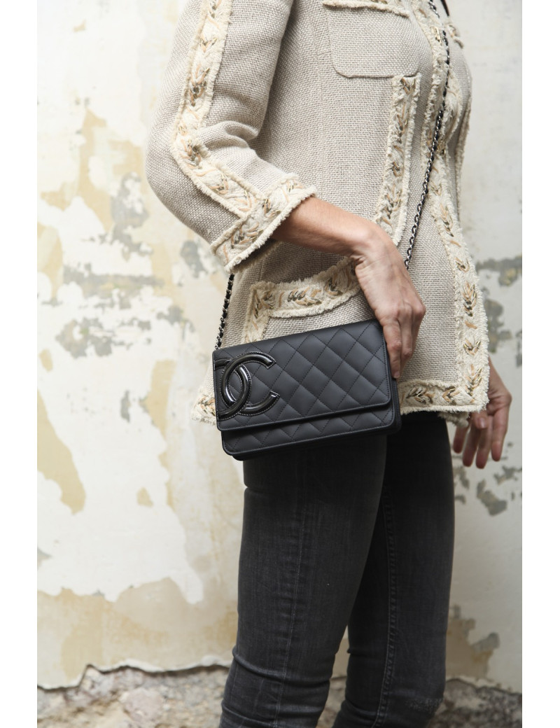 Sac CHANEL wallet cuir lisse matelassé noir