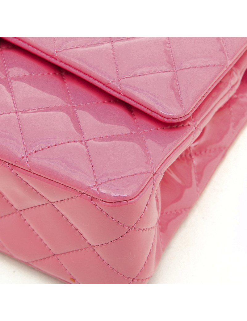 CHANEL Timeless double flap bag in pink patent leather
