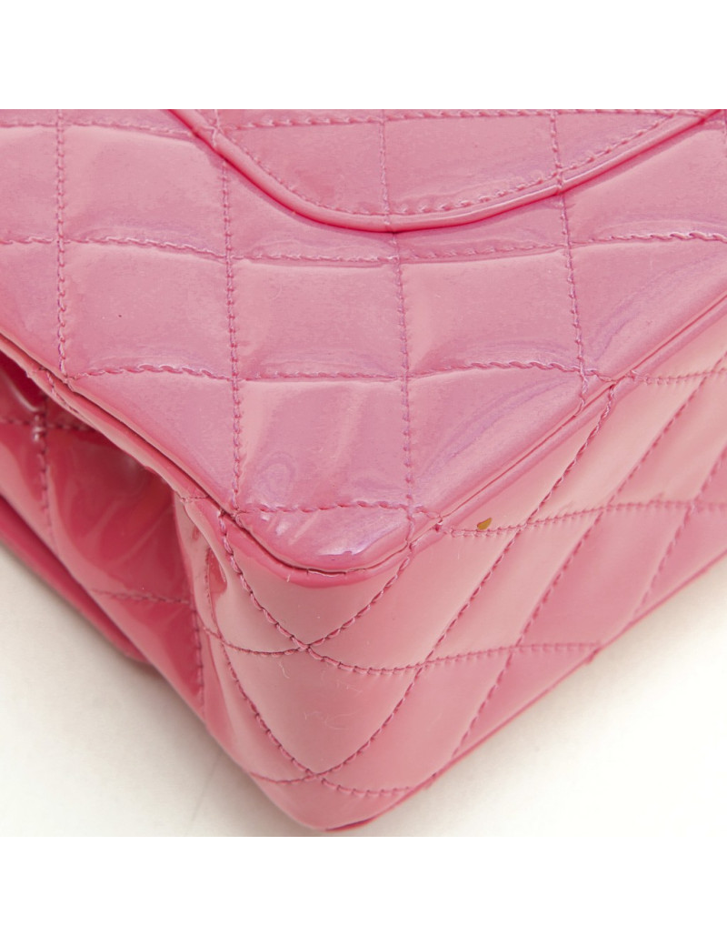 CHANEL Timeless double flap bag in pink patent leather