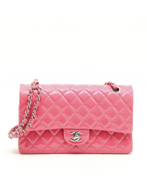 CHANEL Timeless double flap bag in pink patent leather