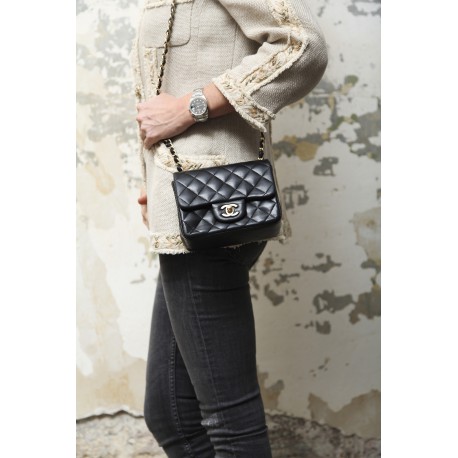 Mini CHANEL bag in black quilted lambskin leather - VALOIS VINTAGE PARIS