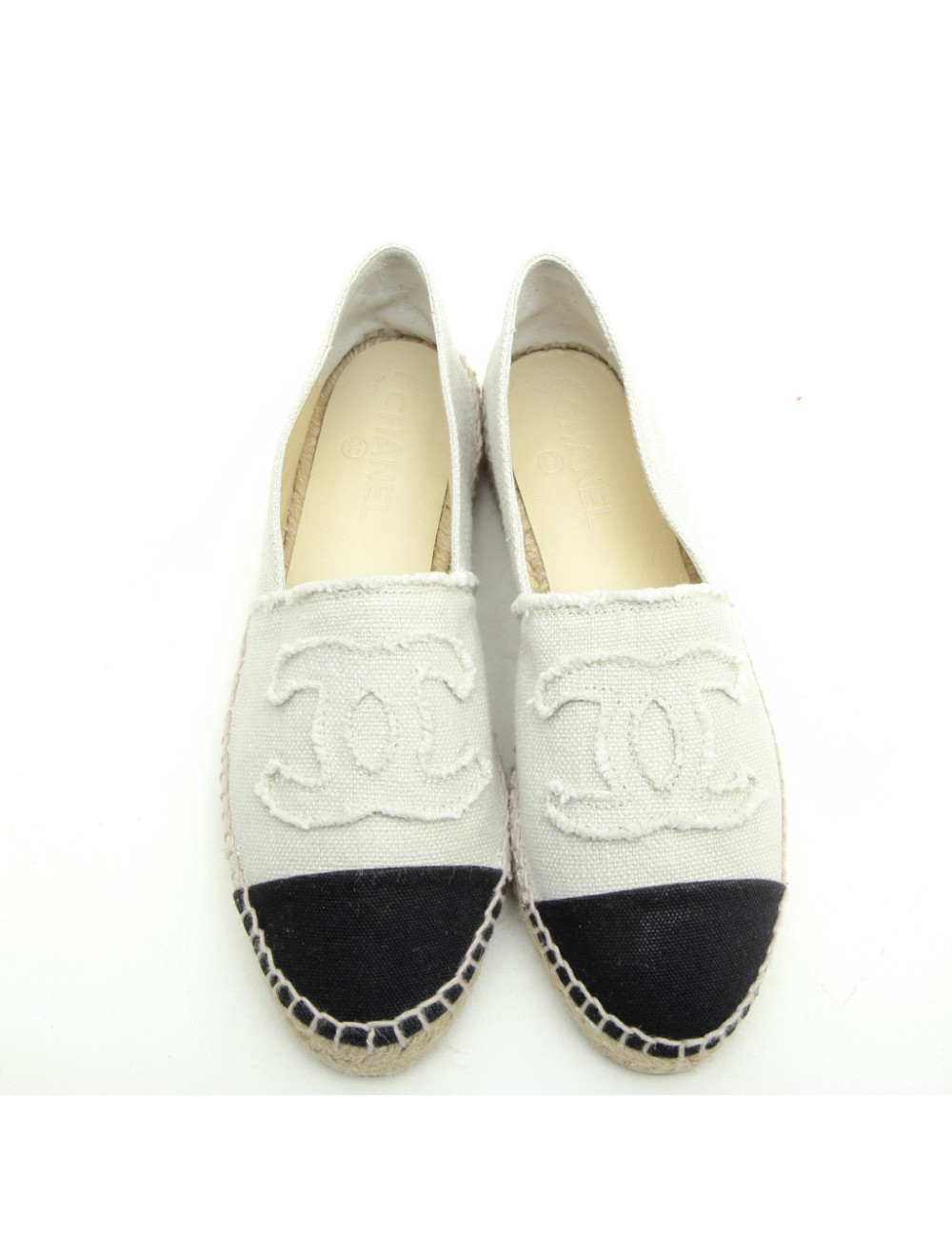 CHANEL Espadrilles in Black and Beige Two-Tones Canvas Size 40FR