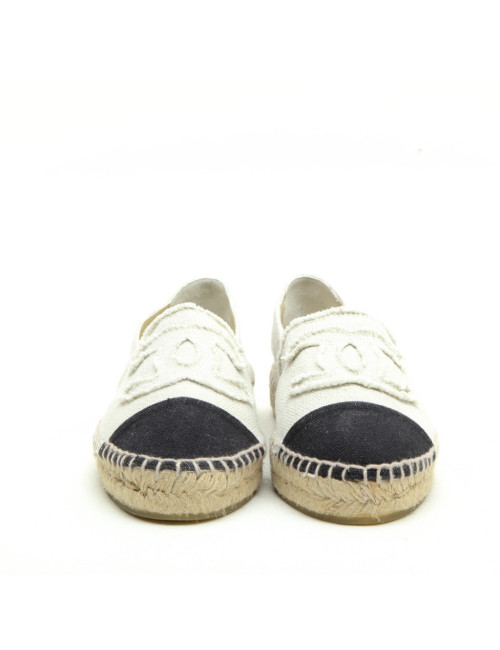CHANEL Espadrilles in Black and Beige Two-Tones Canvas Size 40FR