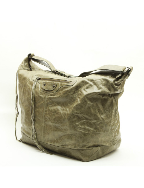 BALENCIAGA Weekender bag in green aged leather