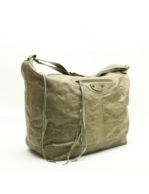 BALENCIAGA Weekender bag in green aged leather