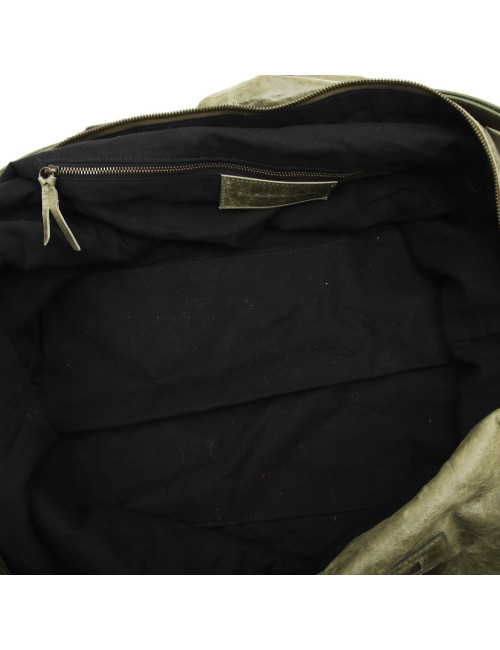 BALENCIAGA Weekender bag in green aged leather