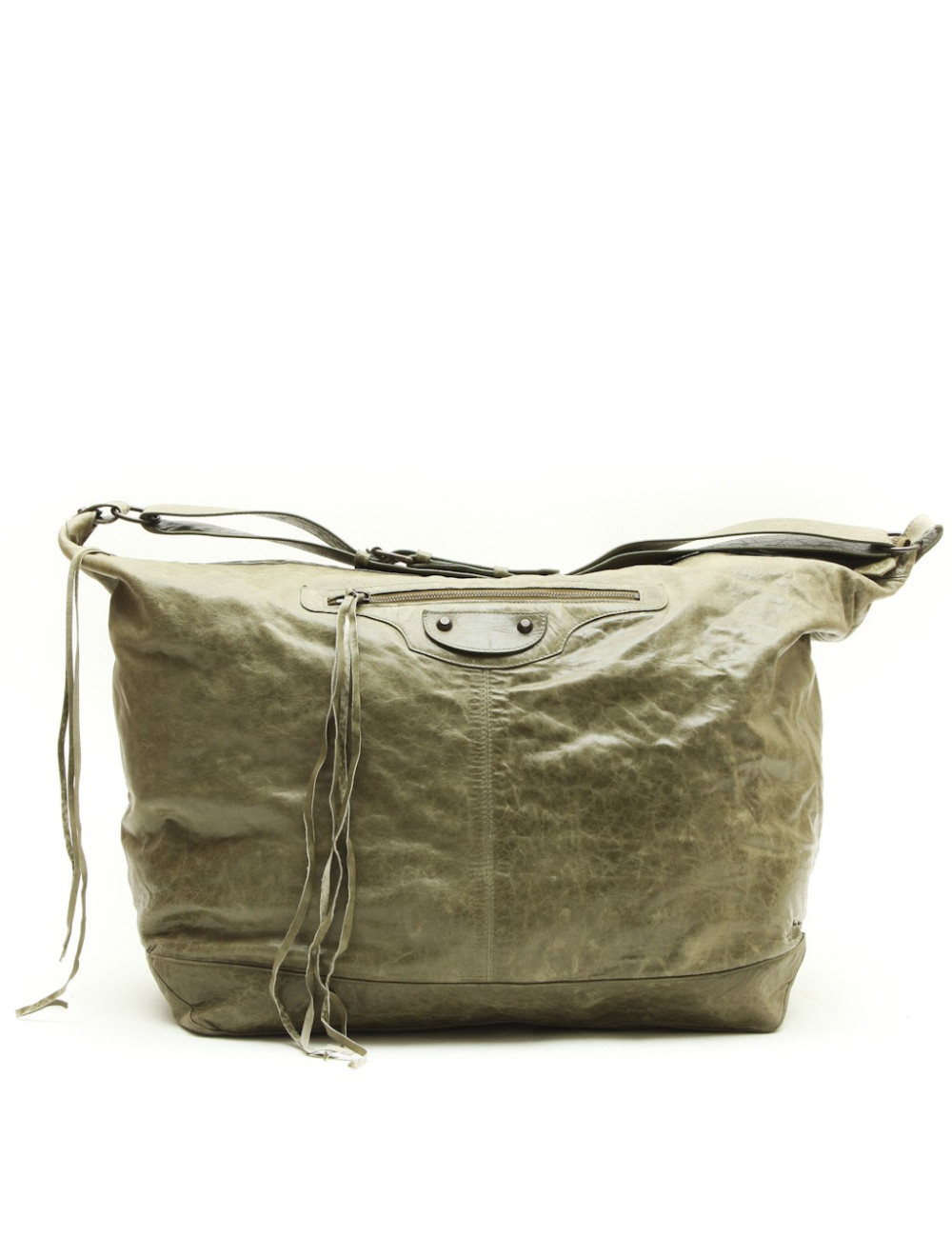 BALENCIAGA Weekender bag in green aged leather