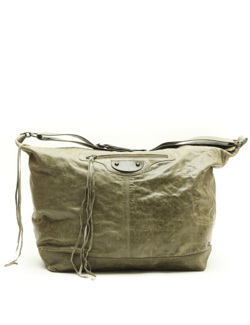 BALENCIAGA Weekender bag in green aged leather