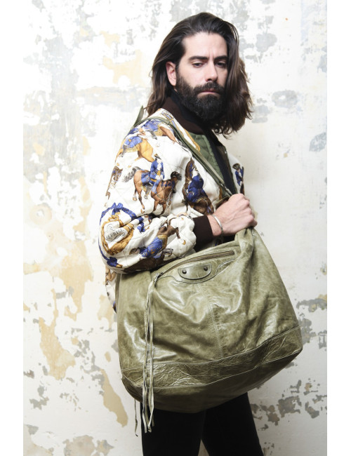 BALENCIAGA Weekender bag in green aged leather