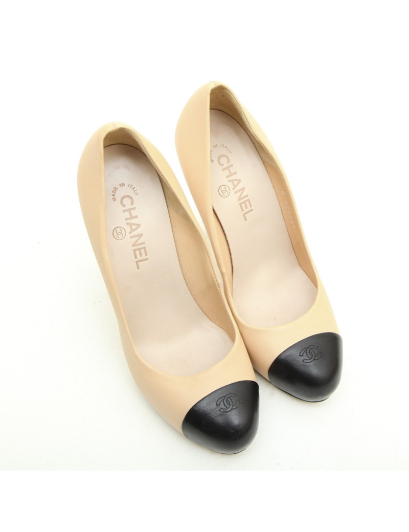 CHANEL bicolor high heels in beige smooth lamb leather size 39.5