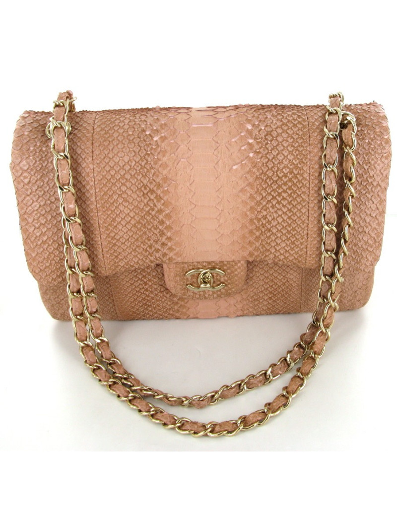Jumbo CHANEL en python rose poudré