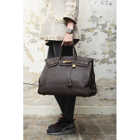 HERMES Birkin 40 bag in brown taurillon clémence leather