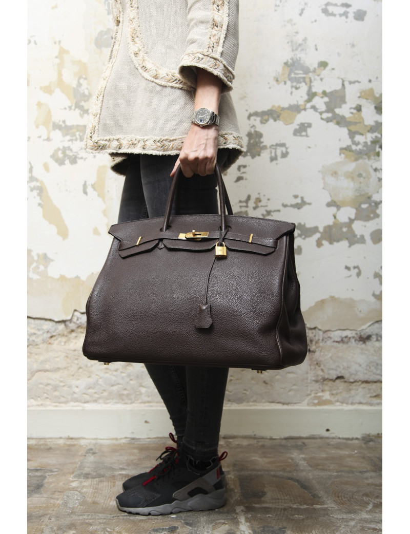 HERMES Birkin 40 bag in brown taurillon clémence leather