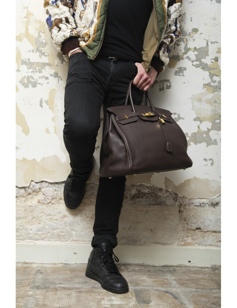 HERMES Birkin 40 bag in brown taurillon clémence leather
