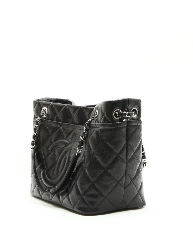 Sac Cabas CHANEL cuir grainé noir