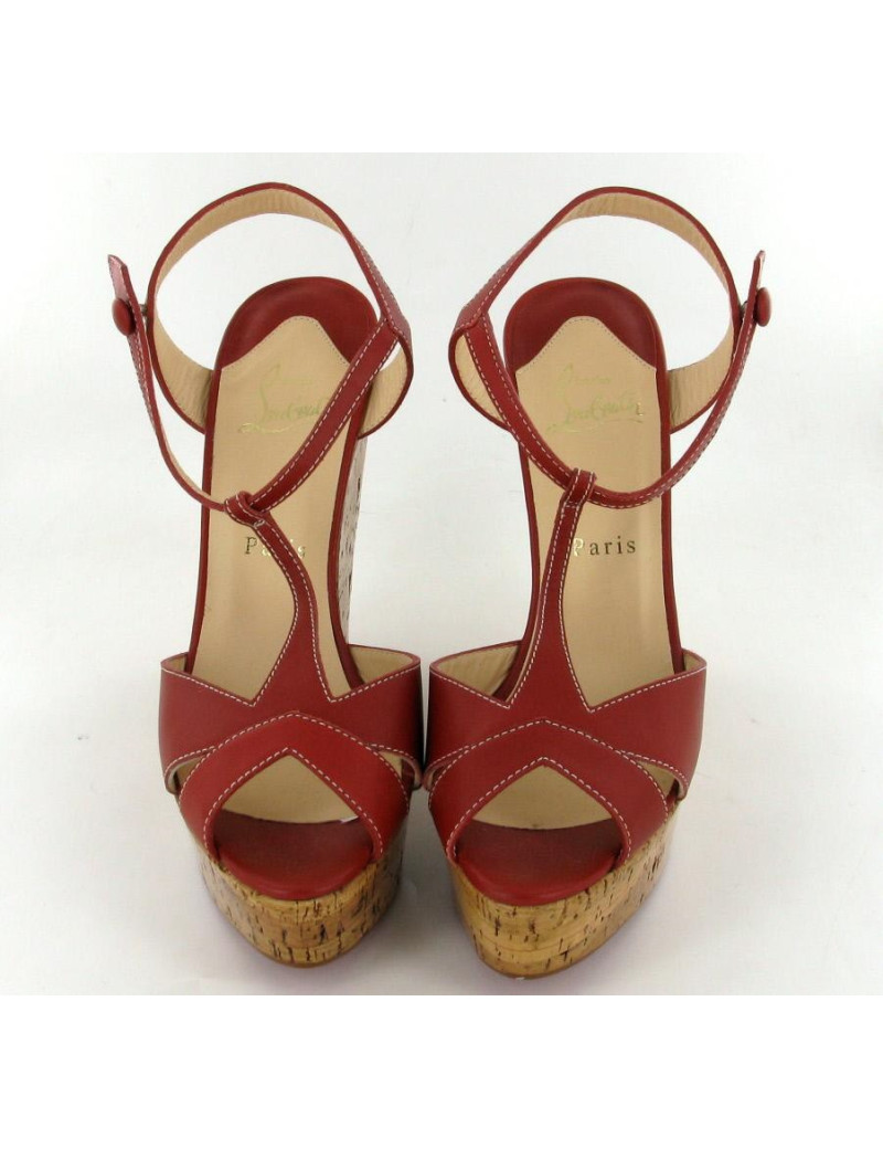 Compensées LOUBOUTIN T39 cuir rouge