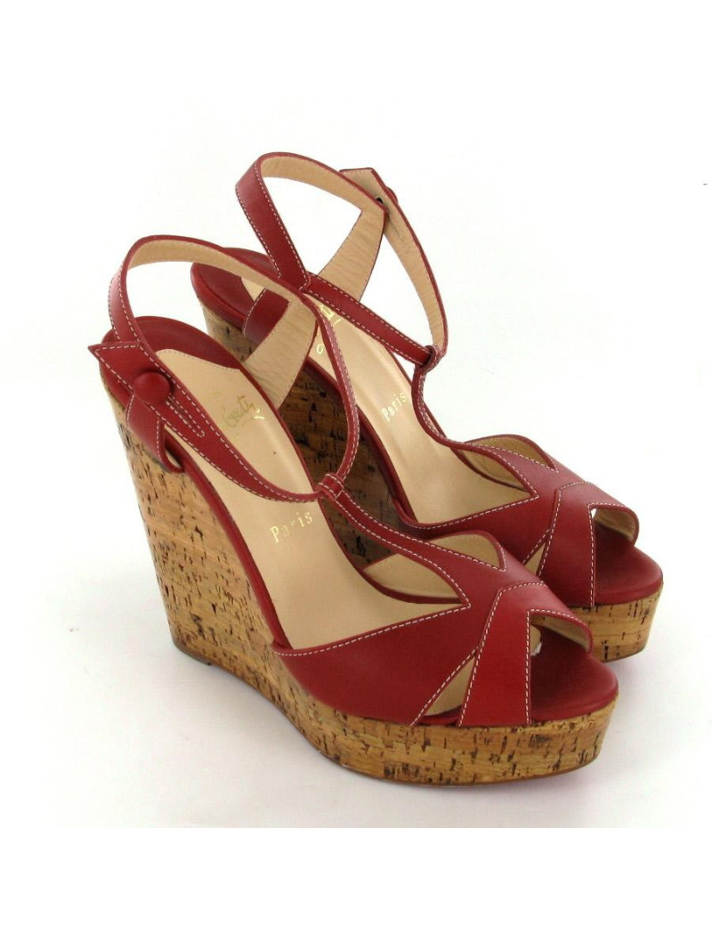 Compensées LOUBOUTIN T39 cuir rouge