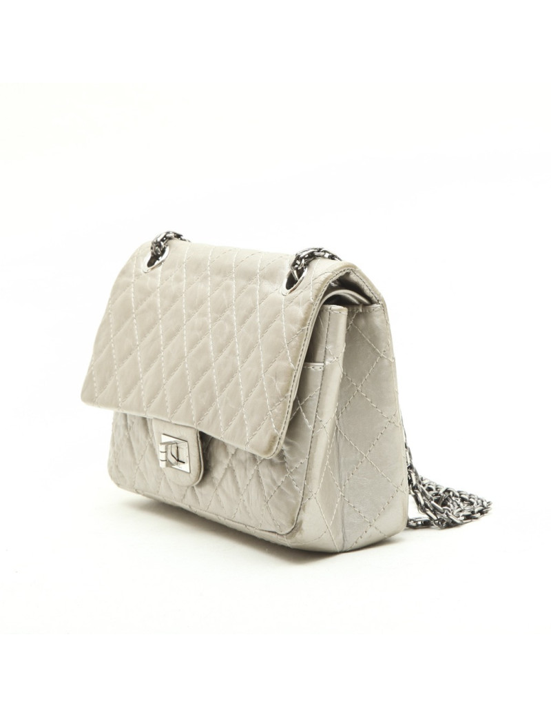 CHANEL Timeless double flap bag in aged silver leather