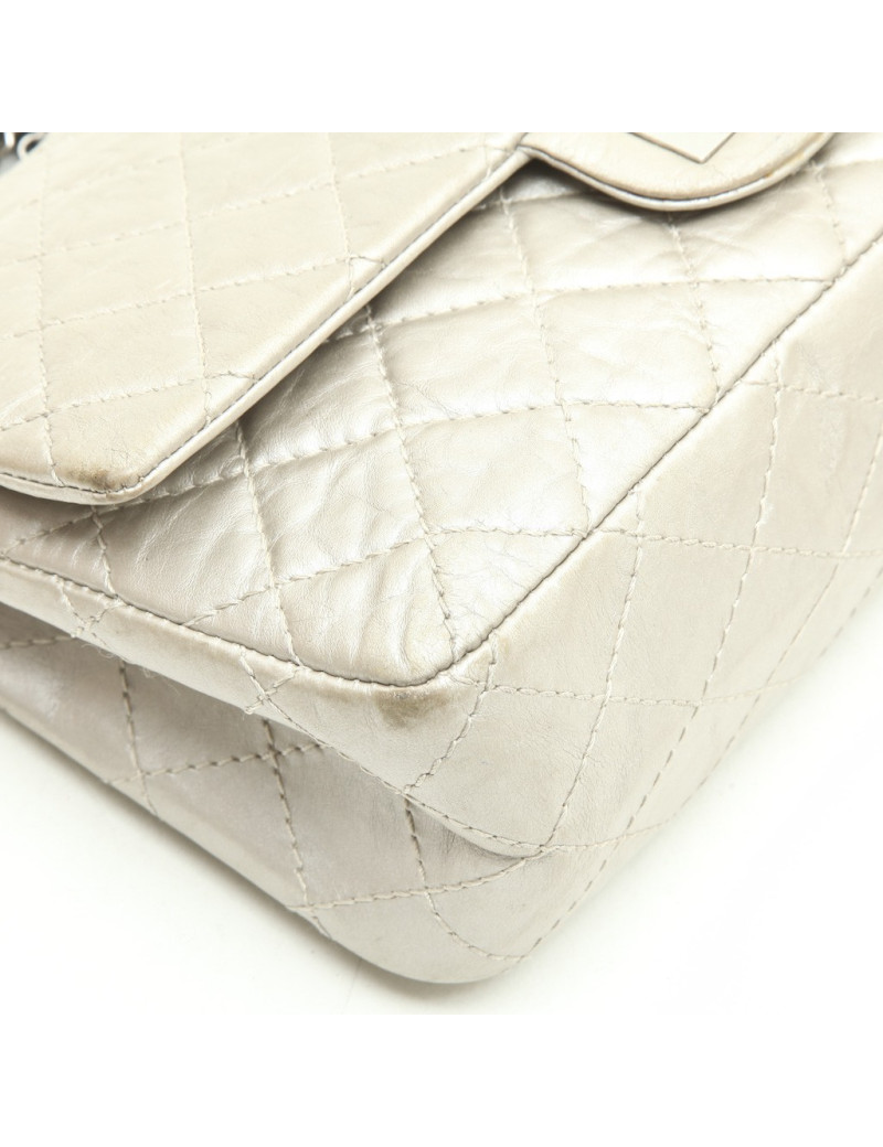 CHANEL Timeless double flap bag in aged silver leather