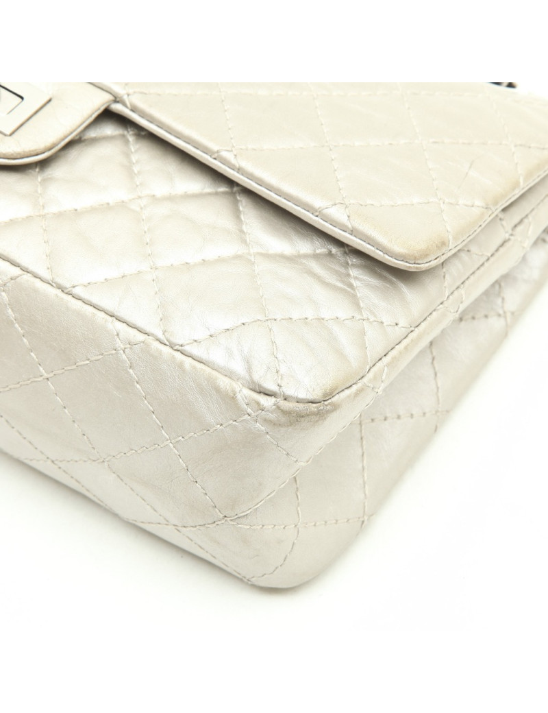 CHANEL Timeless double flap bag in aged silver leather