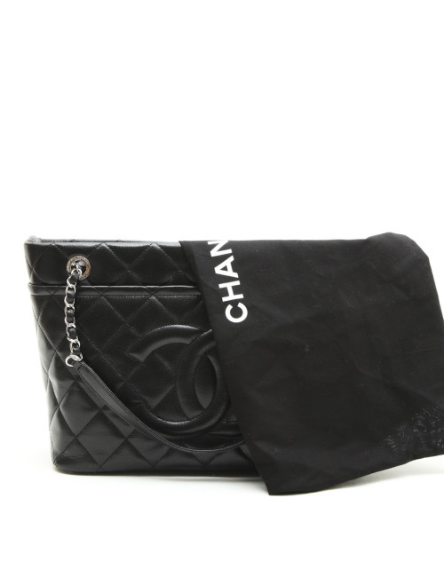 Sac cabas CHANEL en cuir grainé noir