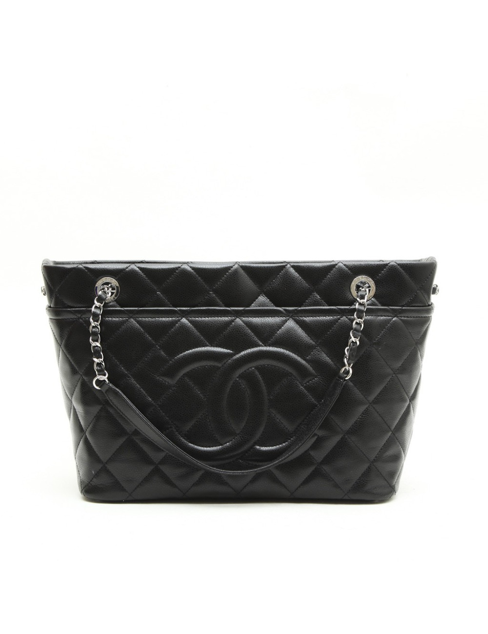 Sac cabas CHANEL en cuir grainé noir
