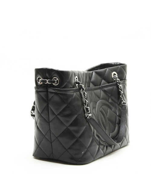 Sac cabas CHANEL en cuir grainé noir