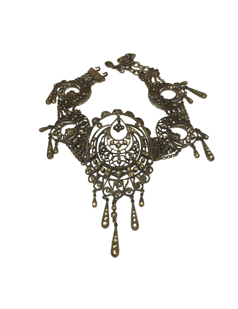 CHRISTIAN DIOR vintage crew necklace in copper filigree metal and rhinestones