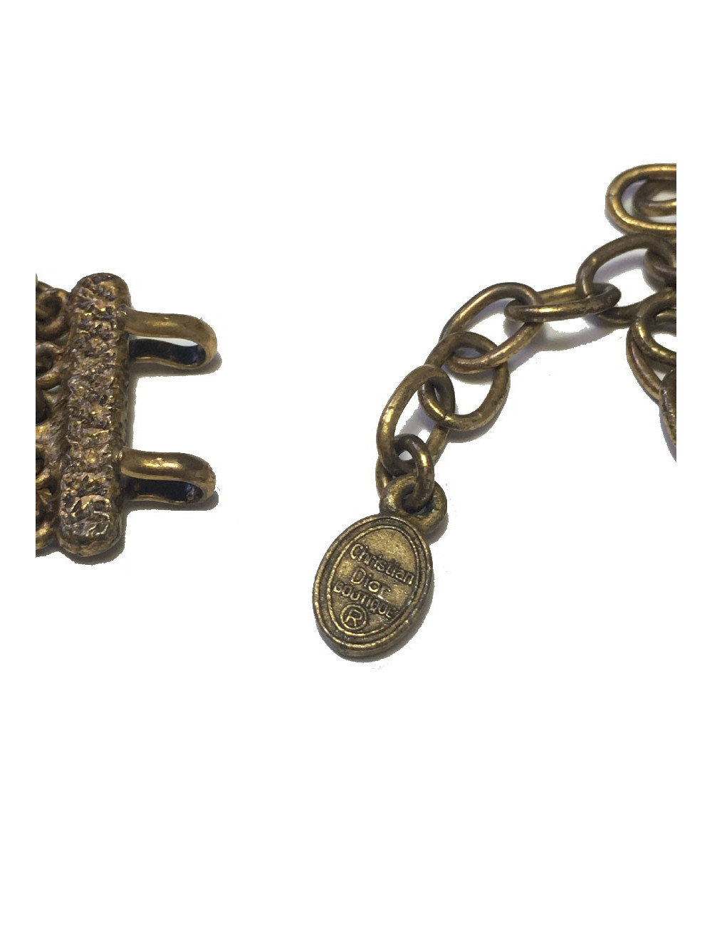 Collier CHRISTIAN DIOR vintage en métal filigrané cuivré, strass jaunes