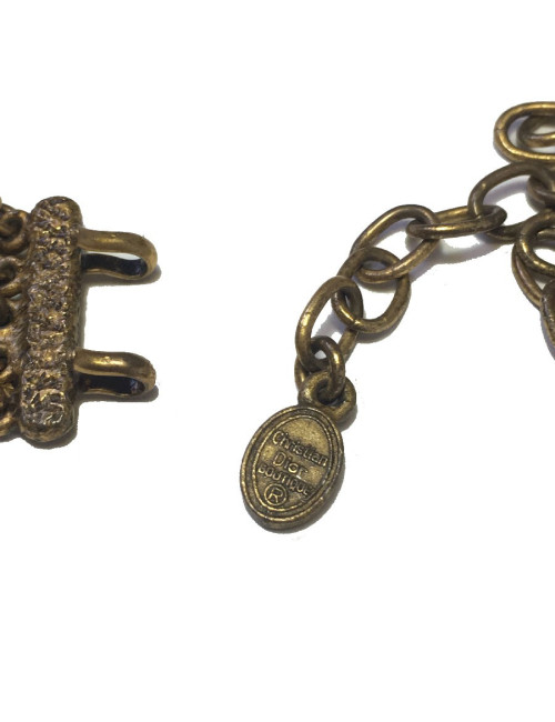 Collier CHRISTIAN DIOR vintage en métal filigrané cuivré, strass jaunes