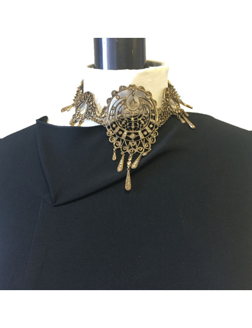 CHRISTIAN DIOR vintage crew necklace in copper filigree metal and rhinestones