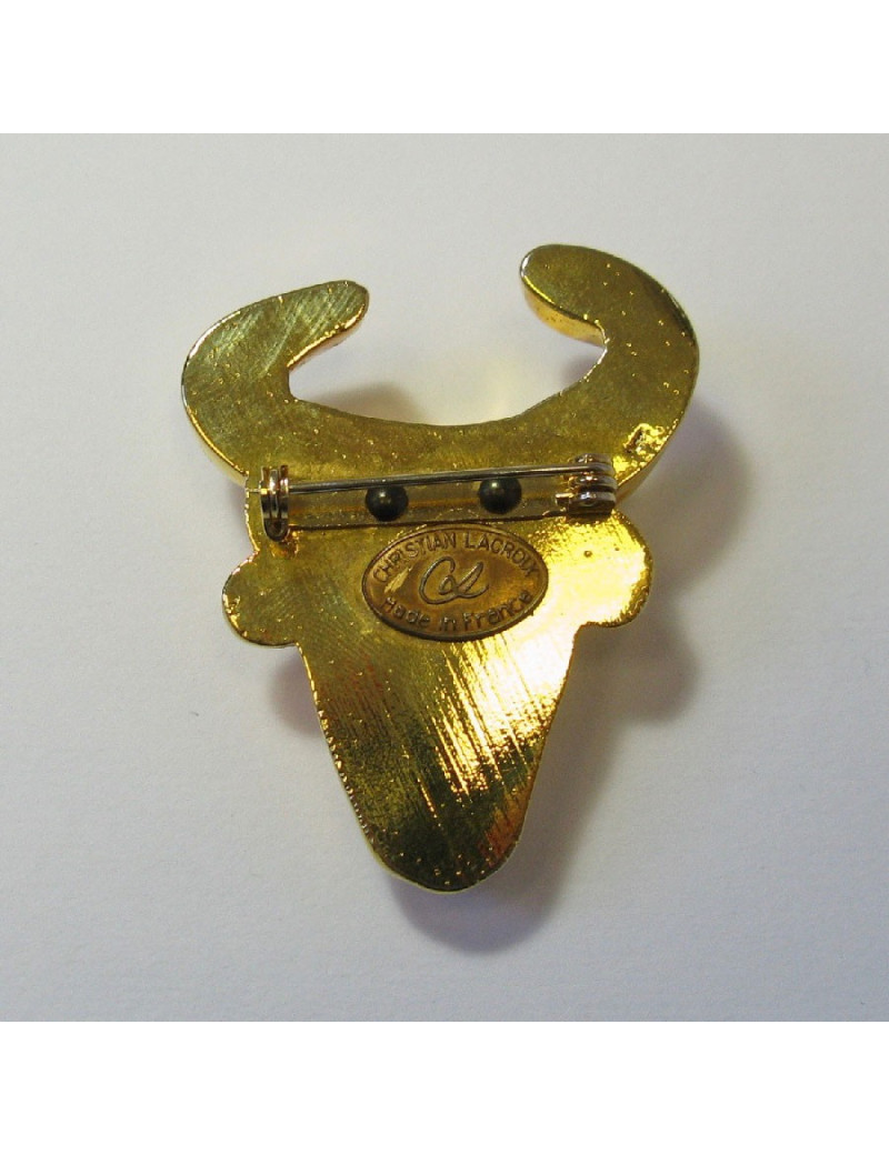 CHRISTIAN LACROIX vintage bull brooch in gold resin