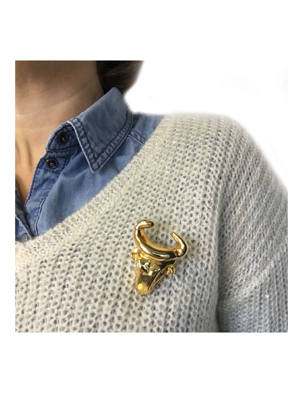 CHRISTIAN LACROIX vintage bull brooch in gold resin
