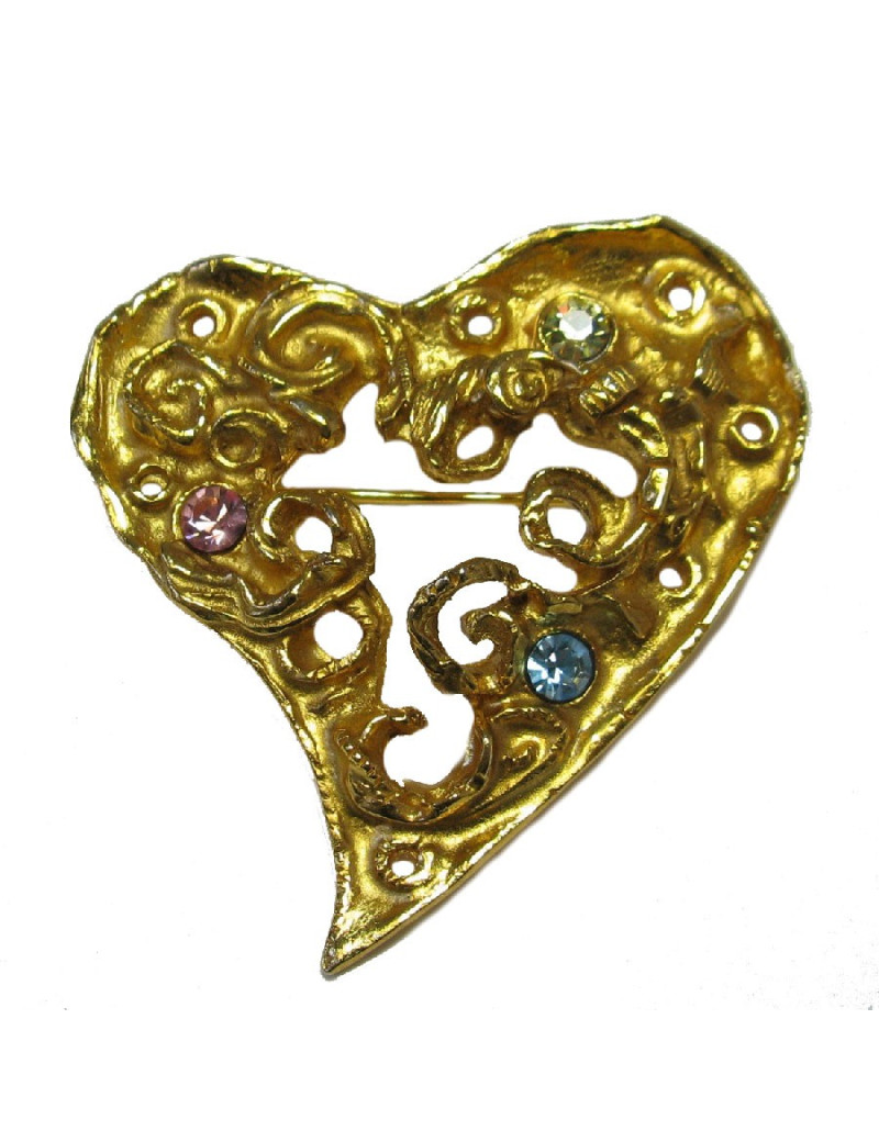 Broche CHRISTIAN LACROIX "Coeur" doré strass