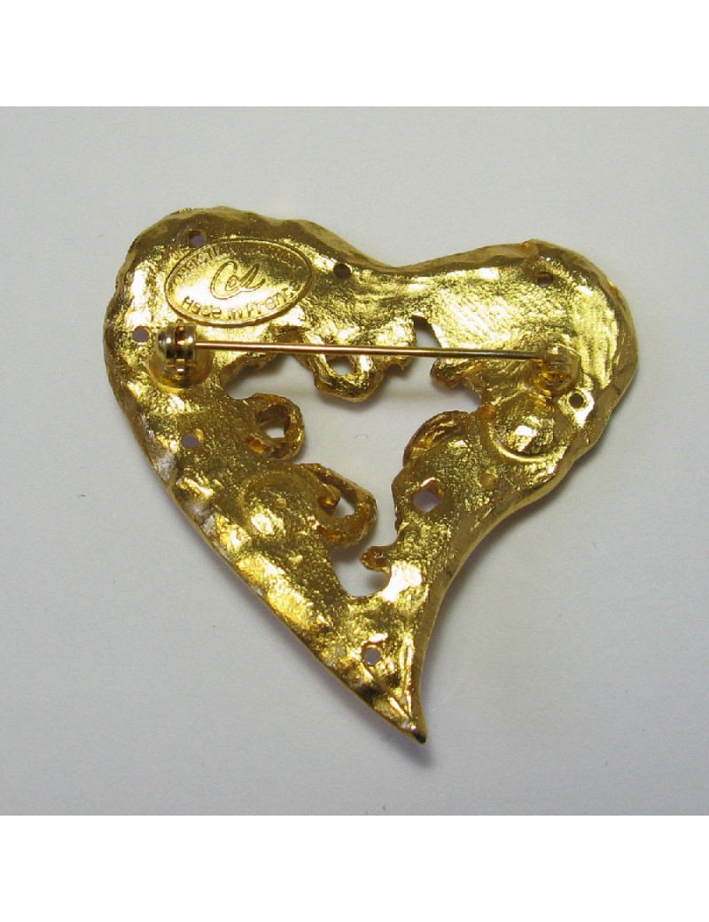 Broche CHRISTIAN LACROIX "Coeur" doré strass