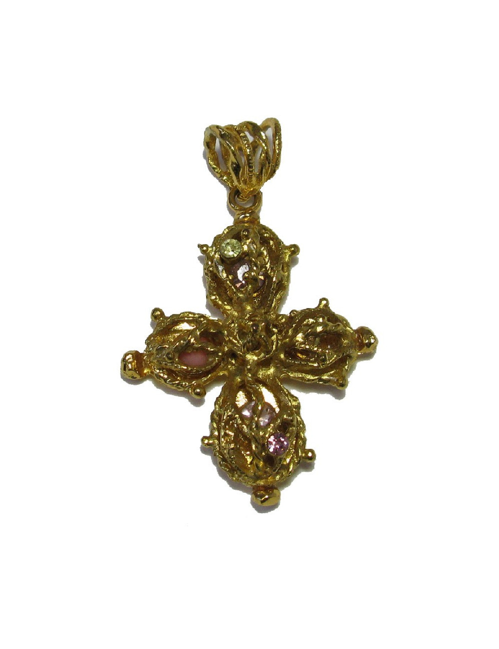 Pendentif CHRISTIAN LACROIX doré et strass de couleur