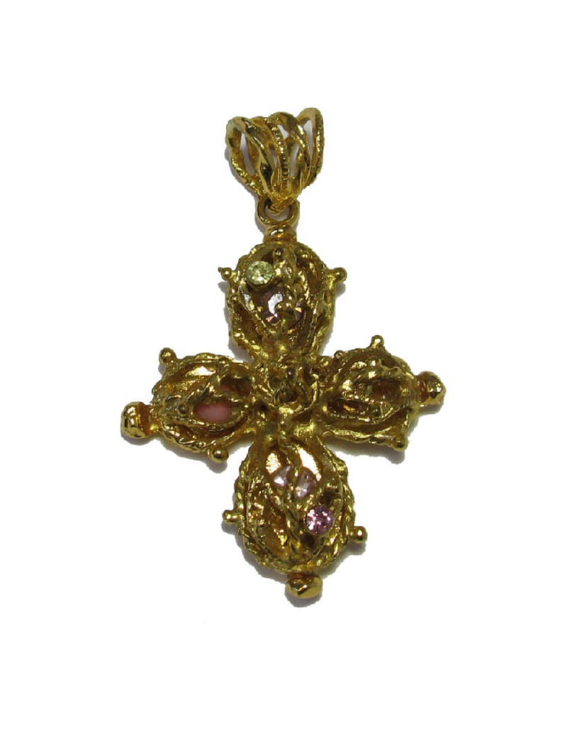Pendentif CHRISTIAN LACROIX doré et strass de couleur