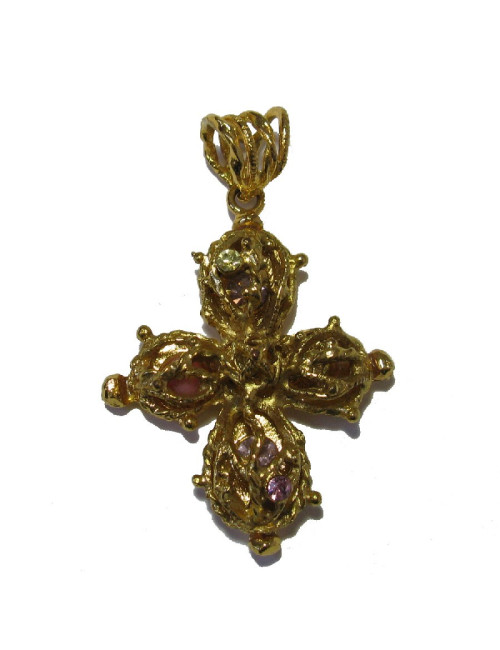 Pendentif CHRISTIAN LACROIX doré et strass de couleur