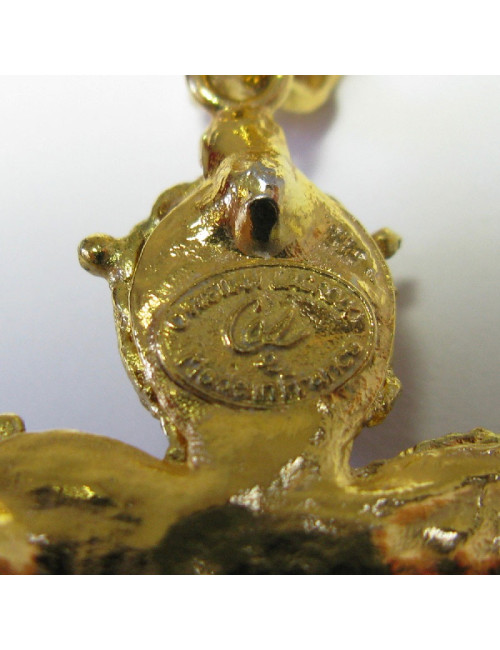 Pendentif CHRISTIAN LACROIX doré et strass de couleur