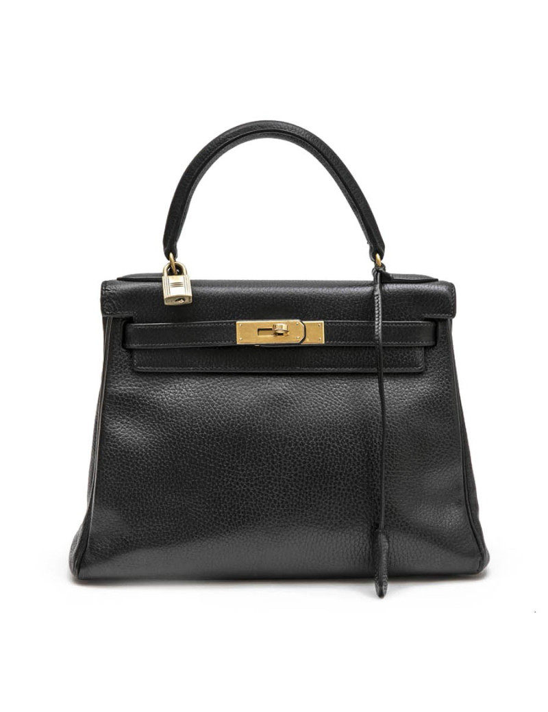 Sac Kelly 28 HERMES cuir grainé noir