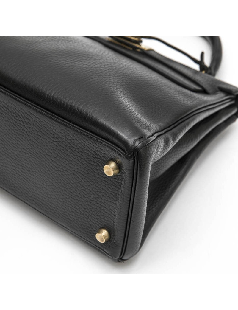 Sac Kelly 28 HERMES cuir grainé noir