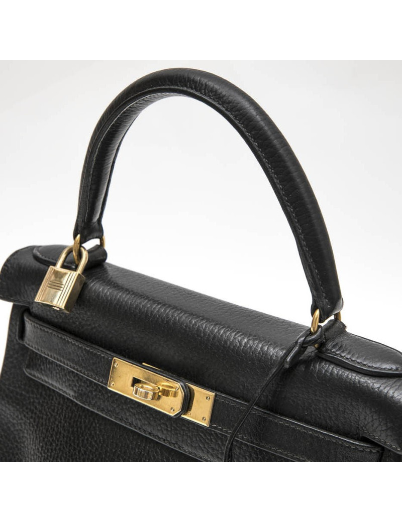 Sac Kelly 28 HERMES cuir grainé noir